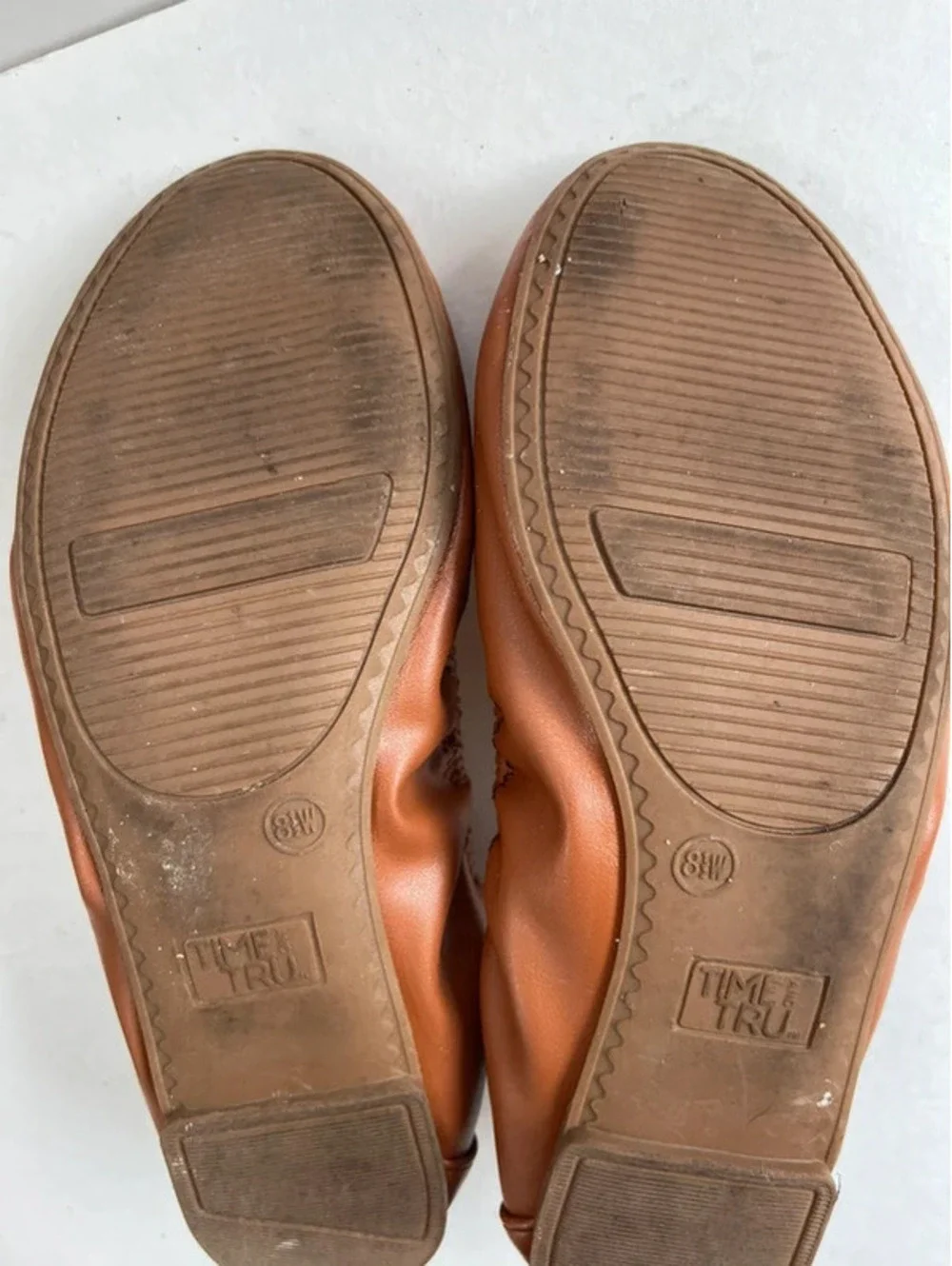 Time and Tru Scrunch Ballet Flats 8.5 M Glove Soft Chestnut Brown Leatherette